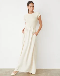 MONROW Mix Media Maxi Dress OFFWHITE Flash Sale